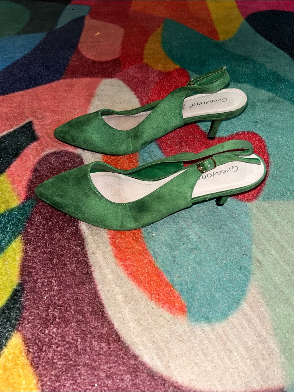 Green Suede Slingback Pointed Toe Pumps - Picture 5 of 5